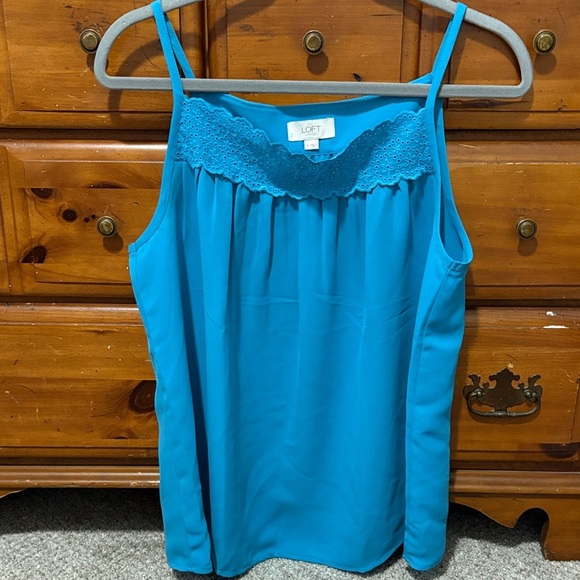 LOFT Turquoise Camisole with Lace Detail - Picture 1 of 4